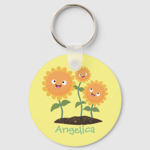 Niedliche glückliche Sonnenblumen lächelnd Cartoon Schlüsselanhänger