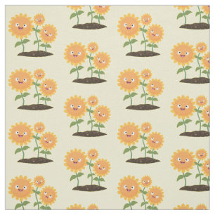 Niedliche glückliche Sonnenblumen lächelnd Cartoon Stoff