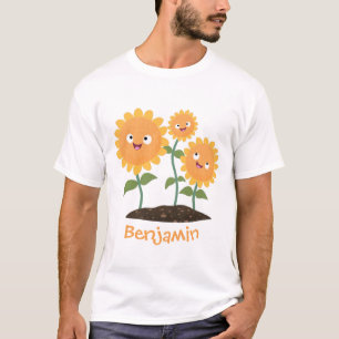 Niedliche glückliche Sonnenblumen lächelnd Cartoon T-Shirt