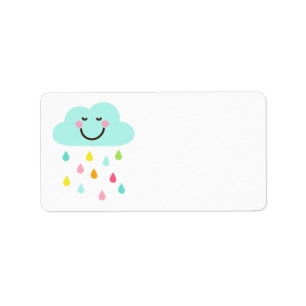 Niedliche glückliche Wolke mit buntem Adressaufkleber