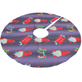 Niedliche Gnome, blaue Weihnachten Polyester Weihnachtsbaumdecke