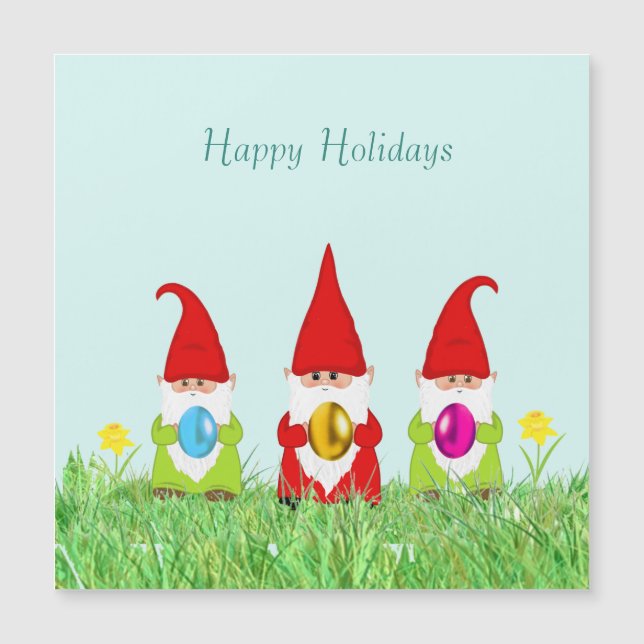 Niedliche Gnome, die Ostereier halten Magnetkarte (Vorderseite)