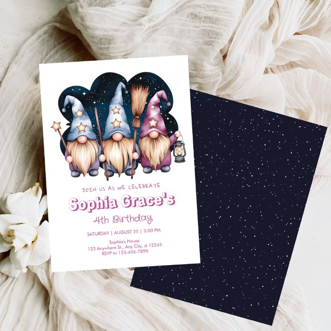 Niedliche Gnome-Freunde in Mitternacht Einladung (Von Creator hochgeladen)