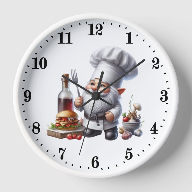 Niedliche Gnome-Koch-Liebhaber Uhr (Vorderseite)