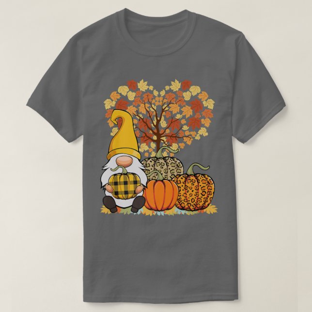 Niedliche Gnome Pumpkins Herbstfallen Gelbleder-Lü T-Shirt (Design vorne)