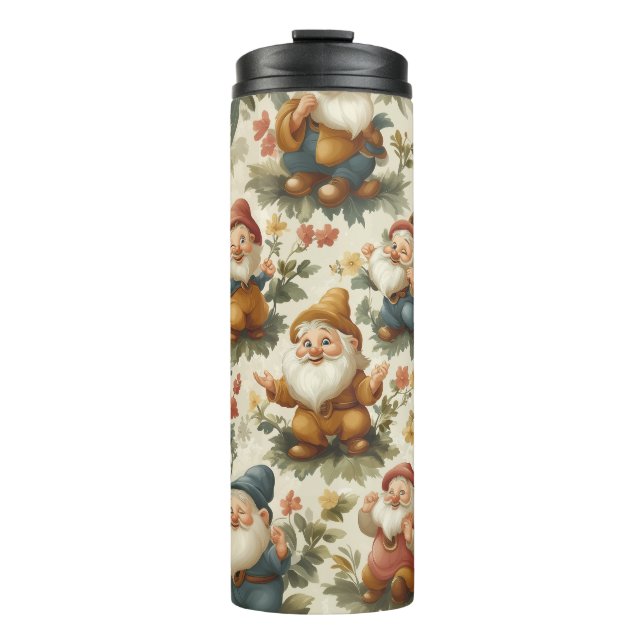 Niedliche Gnome und Blume Thermosbecher (Vorderseite)