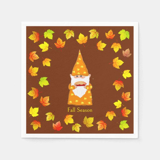 Niedliche Gnome und farbenfrohe Herbstlaube auf Br Serviette (Vorderseite)