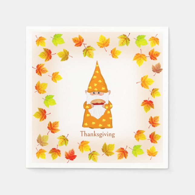Niedliche Gnome und farbige Herbstlaube Serviette (Vorderseite)