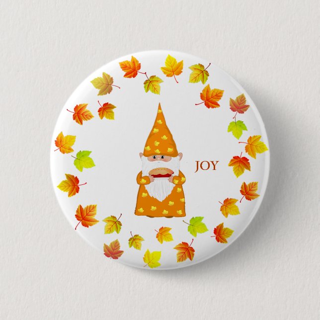 Niedliche Gnome- und Holiday-Herbstlaube auf Weiß Button (Vorderseite)