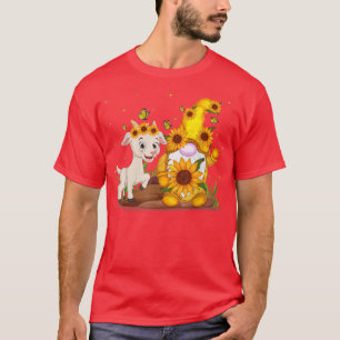 Niedliche Gnome und Ziege Sonnenblumen Frische Gno T-Shirt