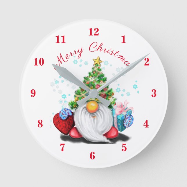 Niedliche Gnome Weihnachtsmauer Uhr (Vorderseite)