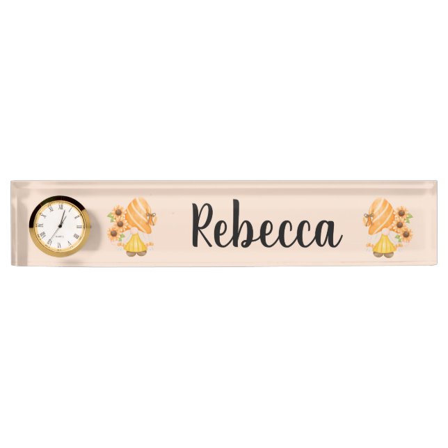 Niedliche Gnomen mit Sonnenblumen Namensplakette (Vorderseite)