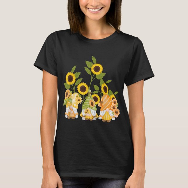 niedliche Gnomen Sonnenblumen Garten Frauen Sommer T-Shirt (Vorderseite)
