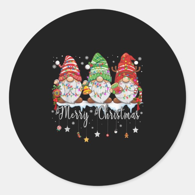 Niedliche Gnomes Frohe Weihnachtsfamilie Gnome Xma Runder Aufkleber (Vorderseite)