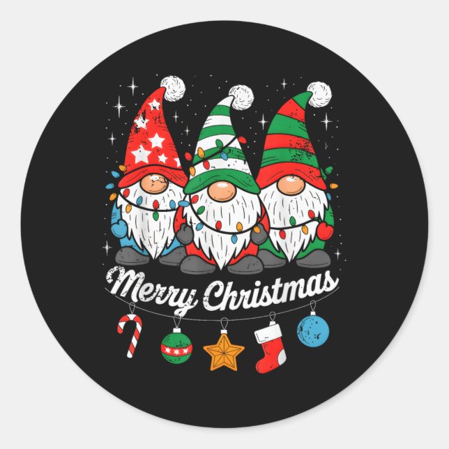 Niedliche Gnomes Frohe Weihnachtsfamilie Gnome Xma Runder Aufkleber (Vorderseite)