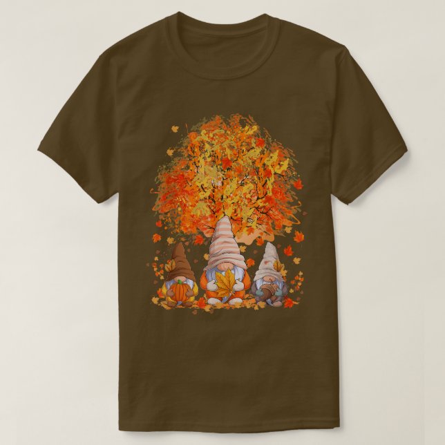 Niedliche Gnomes Herbstfallen Baum Thanksiving Pum T-Shirt (Design vorne)