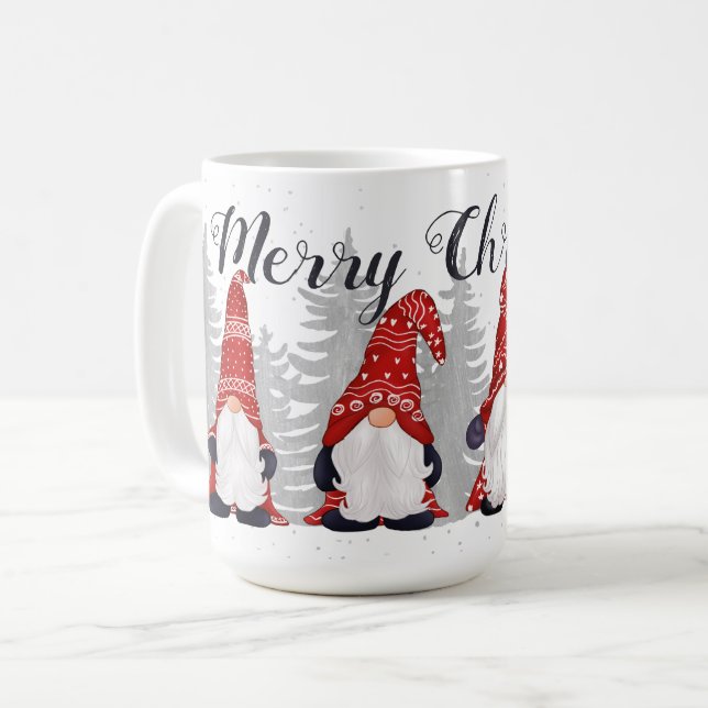 Niedliche Gnomes Red Hats Frohe Weihnachtsschrift  Kaffeetasse (Vorderseite Links)