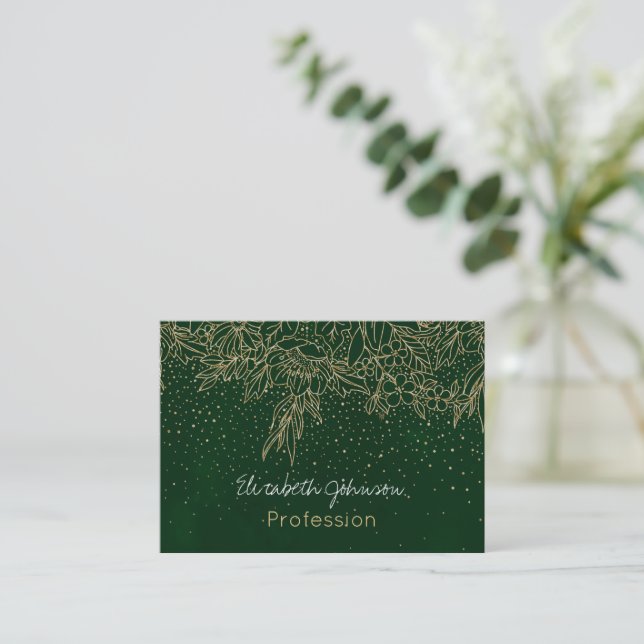 Niedliche Gold Floral Doodles & Confetti Green Des Visitenkarte (Stehend Vorderseite)