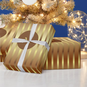 Niedliche Gold-Hintergrund und Goldstreifen Weihna Geschenkpapier
