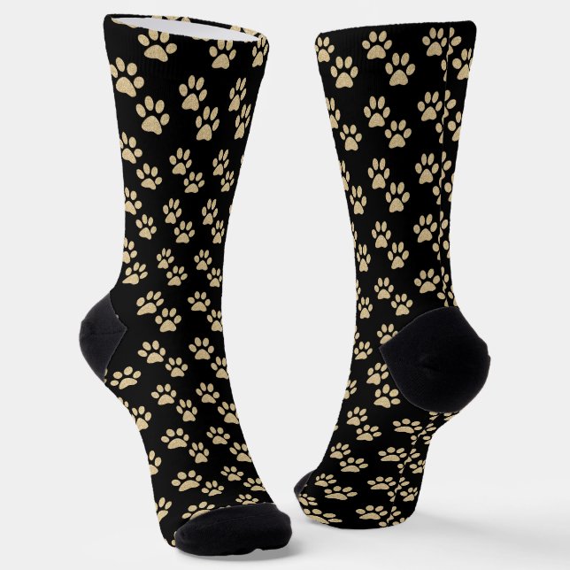Niedliche Gold Paw Prints Pet Lovers Black Socks Socken (Gewinkelt)