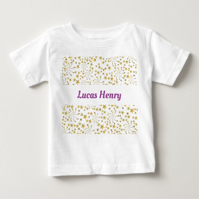 Niedliche Gold Stars Blume Fireworks Personalisier Baby T-shirt (Vorderseite)