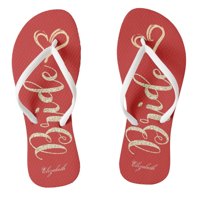 Niedliche Goldbrille, Herz, Rot - Personalisiert Flip Flops (Fußbett)