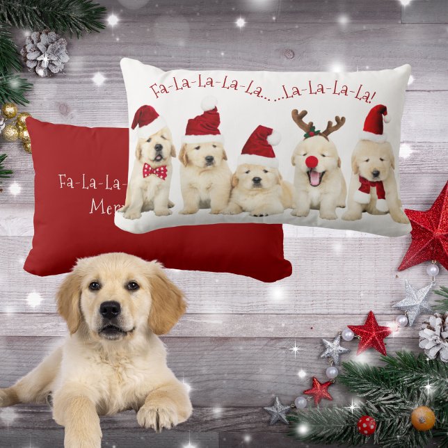 Niedliche Golden Labrador Welpen, Hunde lieben Wei Lendenkissen (Cute Golden Lab Puppies, Dog Lovers Christmas Lumbar Pillow)