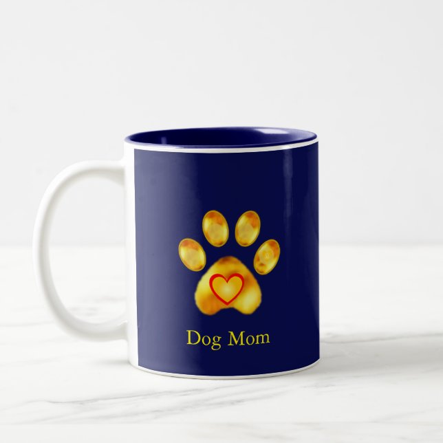 Niedliche Golden Paw Dog Mama auf Navy Blue Zweifarbige Tasse (Links)