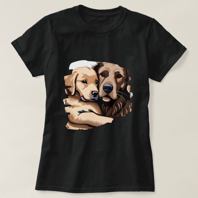 Niedliche Golden Retriever Hund Mama umarmt einen  T-Shirt (Design vorne)