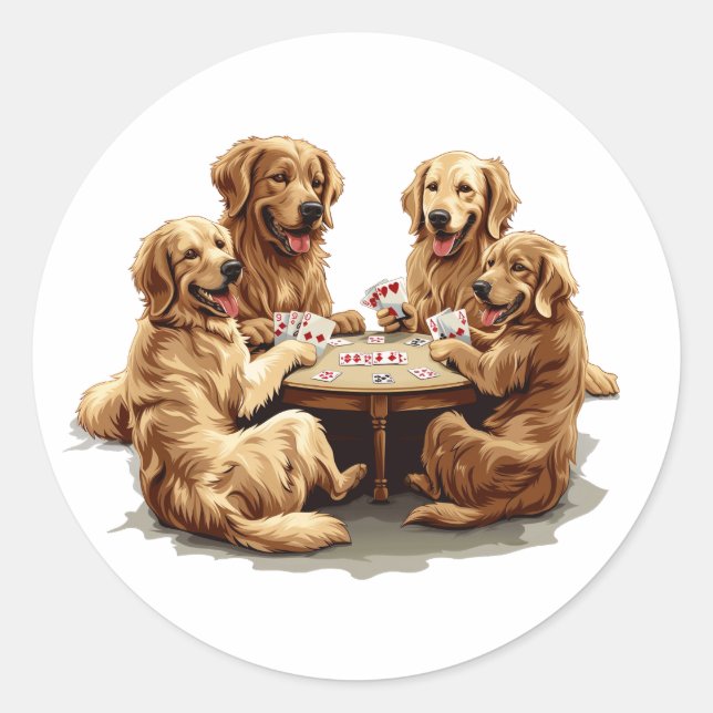 Niedliche Golden Retriever Hunde Spielkarten Runder Aufkleber (Vorderseite)