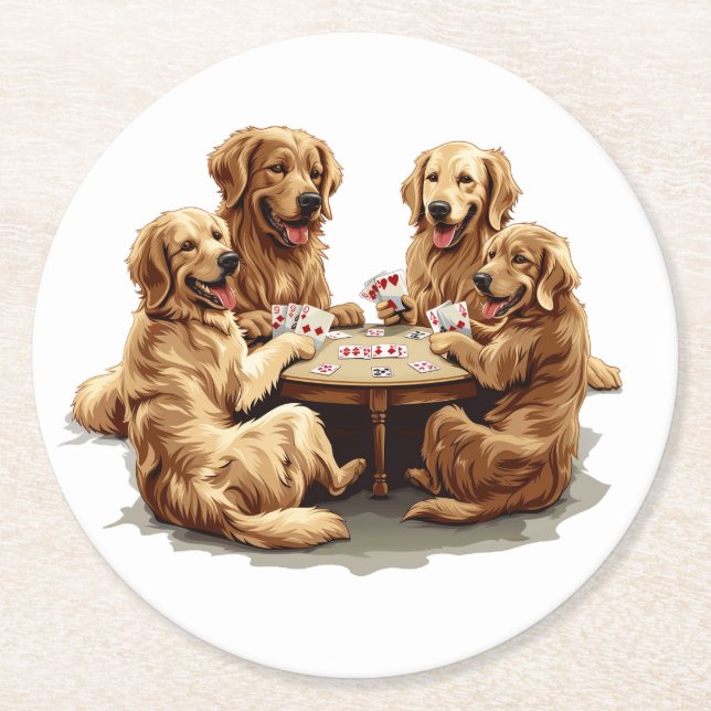 Niedliche Golden Retriever Hunde Spielkarten Runder Pappuntersetzer (Vorderseite)