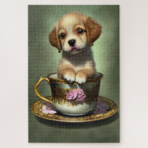 Niedliche Golden Retriever Welpe im Teacup Puzzle