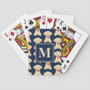Niedliche Golden Retriever Welpen Navy Blue Monogr Spielkarten