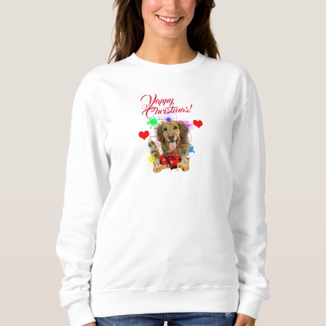Niedliche Golden Retriever Yappy Weihnachten Sweatshirt (Vorderseite)
