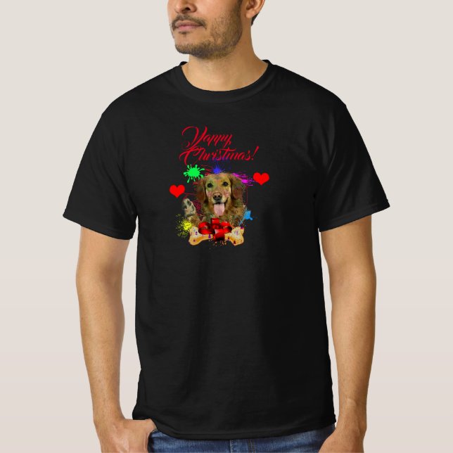 Niedliche Golden Retriever Yappy Weihnachten T-Shirt (Vorderseite)