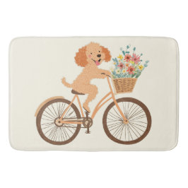 Niedliche Goldendoodle Dog Biking Spring Blumen Badematte