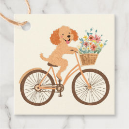 Niedliche Goldendoodle Dog Biking Spring Blumen Geschenkanhänger