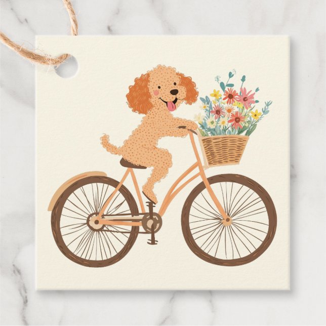 Niedliche Goldendoodle Dog Biking Spring Blumen Geschenkanhänger (Vorderseite)