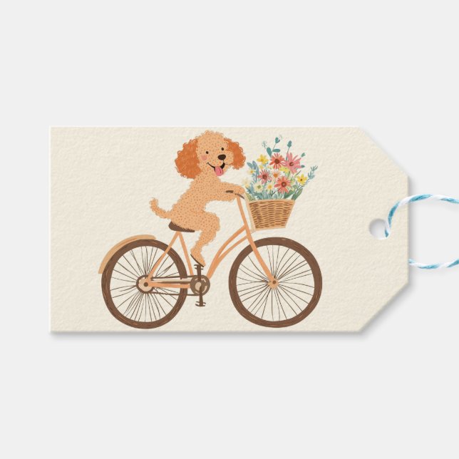 Niedliche Goldendoodle Dog Biking Spring Blumen Geschenkanhänger (Vorderseite (Horizontal))