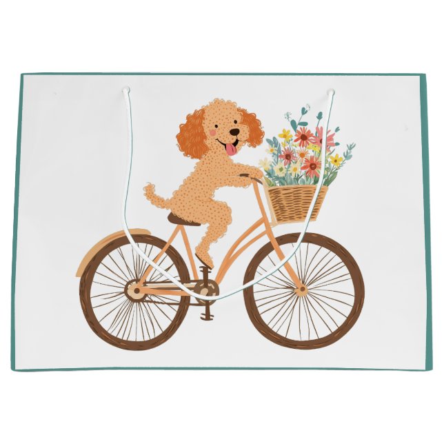 Niedliche Goldendoodle Dog Biking Spring Blumen Große Geschenktüte (Vorderseite)