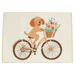 Niedliche Goldendoodle Dog Biking Spring Blumen Große Geschenktüte