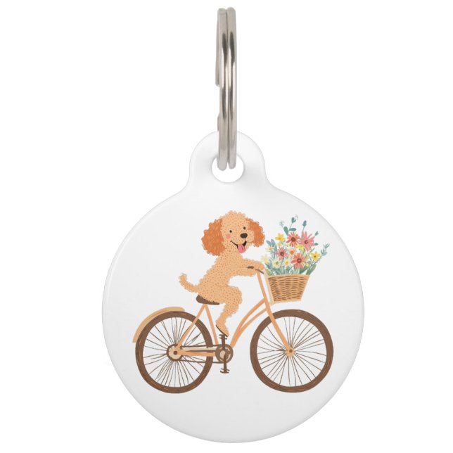 Niedliche Goldendoodle Dog Biking Spring Blumen Haustiermarke (Vorderseite)