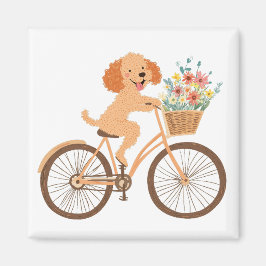 Niedliche Goldendoodle Dog Biking Spring Blumen Magnet
