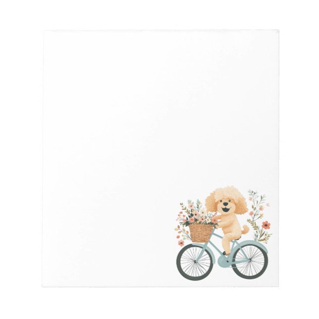 Niedliche Goldendoodle Dog Biking Spring Blumen Notizblock (Vorderseite)
