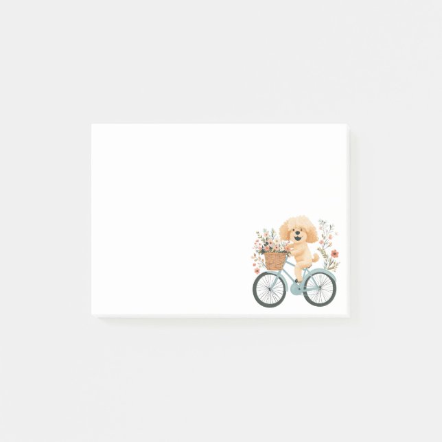 Niedliche Goldendoodle Dog Biking Spring Blumen Post-it Klebezettel (Vorderseite)
