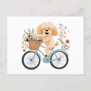 Niedliche Goldendoodle Dog Biking Spring Blumen Postkarte