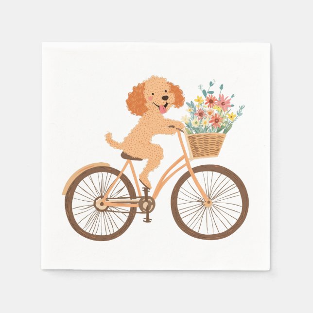 Niedliche Goldendoodle Dog Biking Spring Blumen Serviette (Vorderseite)