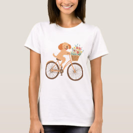 Niedliche Goldendoodle Dog Biking Spring Blumen T-Shirt