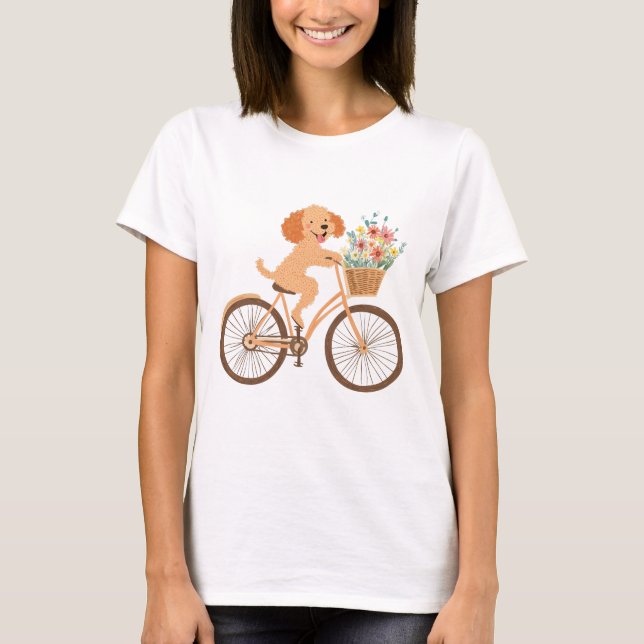 Niedliche Goldendoodle Dog Biking Spring Blumen T-Shirt (Vorderseite)