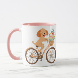 Niedliche Goldendoodle Dog Biking Spring Blumen Tasse